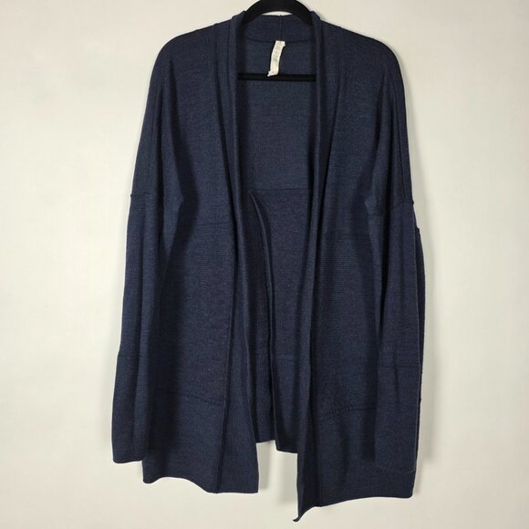 Lululemon Sit In Lotus Wrap Wool Womens Sz 10 Long Sleeve Blue Cardigan Sweater - Picture 1 of 5